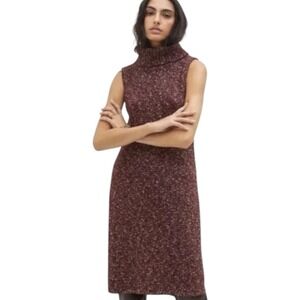 Anthropologie Marled Knit Sleeveless Slit Turtleneck Sweater Tunic Burgundy MED